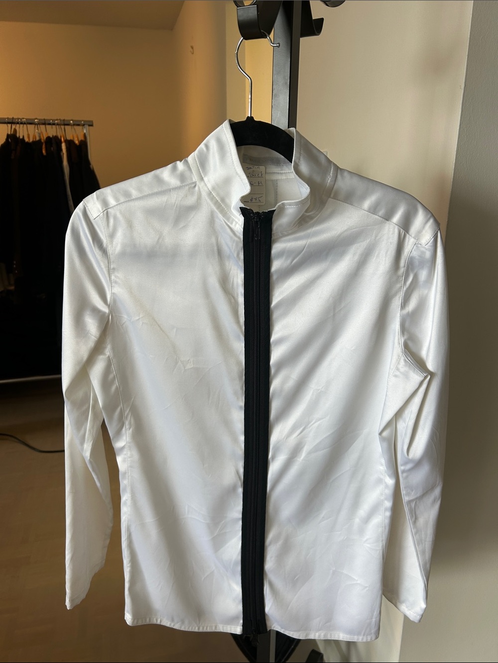 White satin Zip-Front Women's Jacket/Shirt. High quality fabric great fit.